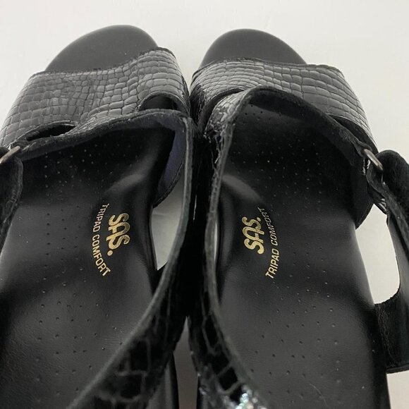 SAS San Antonio Shoemakers Black Leather Croc Embossed Suntimer Sandals Size 8.5 - Picture 8 of 10
